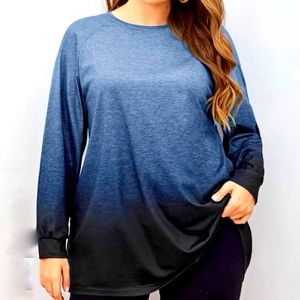 Navy Blue Ombré Long Sleeve Blouse